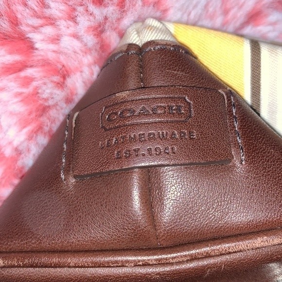 Vintage Rare Coach Leather Canvas Striped Brown Yellow & Tan Satchel Bag - Picture 6 of 14
